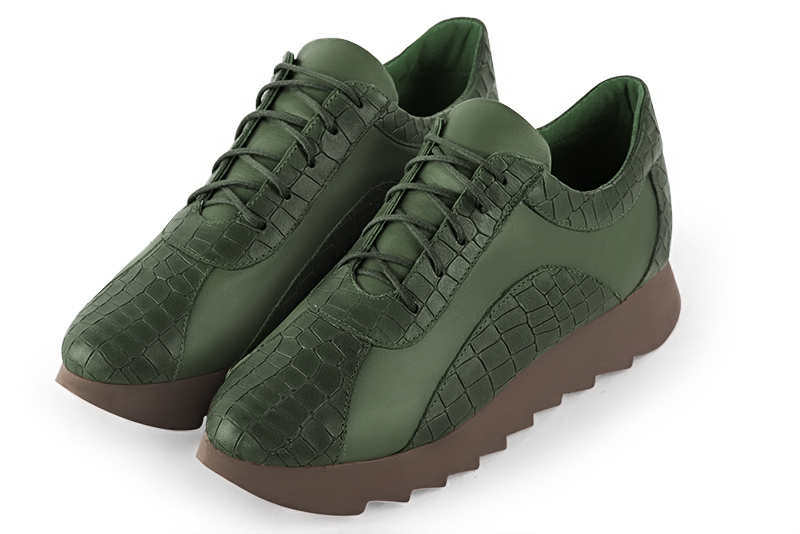 Forest green women's one-tone elegant sneakers. Round toe. Low rubber soles. Front view - Florence KOOIJMAN